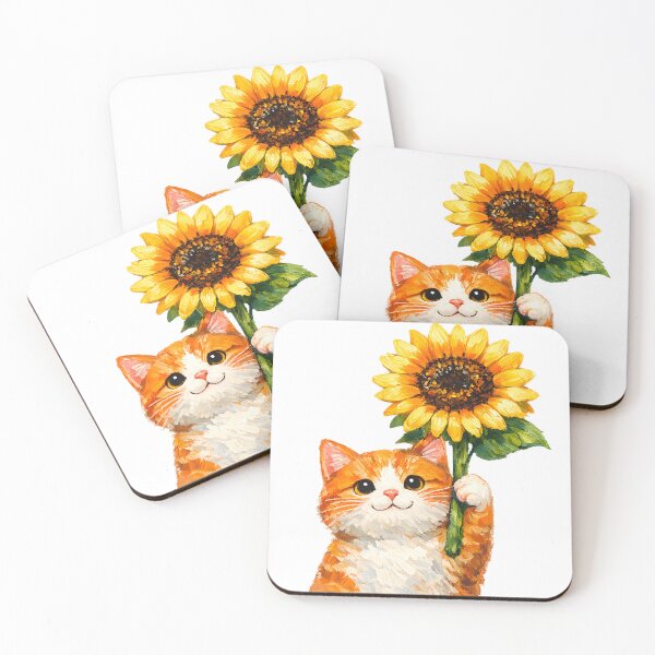 Item preview, 可愛的橘色小猫 holding a large sunflower designed and sold by Sophia1914Tw.