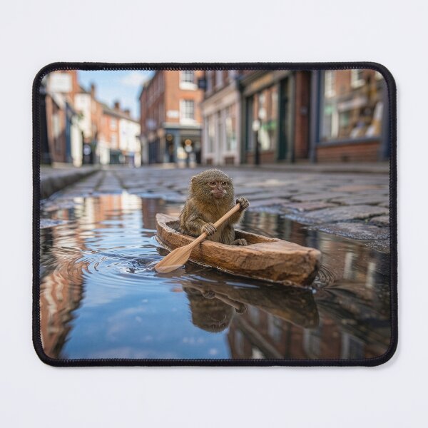 Item preview, Pygmy Marmoset Crosses Urban Puddle in His Dugout Canoe designed and sold by Tridentulus.