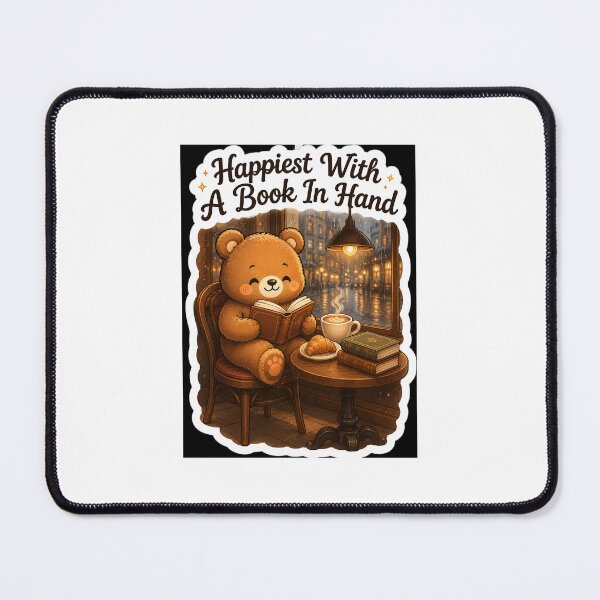 Item preview, Happiest With a Book in Hand | Cute Bear Reading Sticker designed and sold by DreamTags Studio.