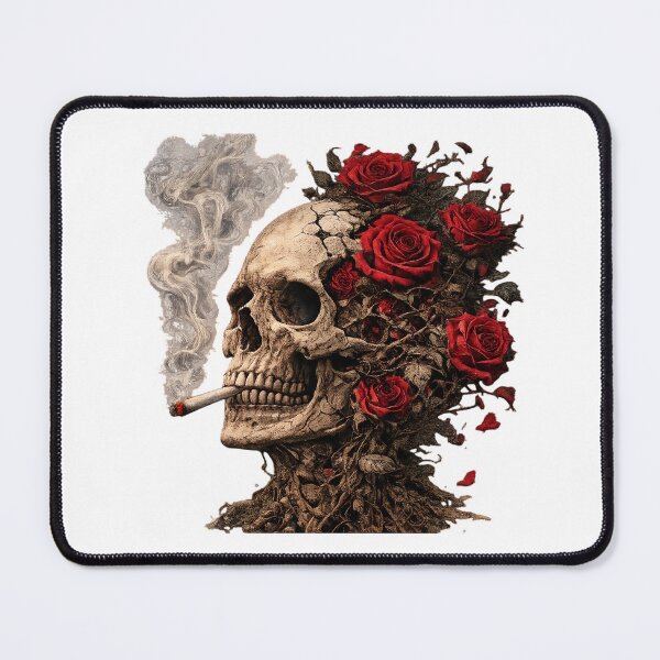 Item preview, Smoking Skull and Red Roses Gothic Artwork designed and sold by smartprintuk.