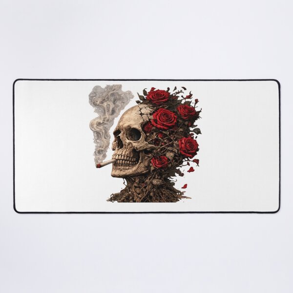 Item preview, Smoking Skull and Red Roses Gothic Artwork designed and sold by smartprintuk.