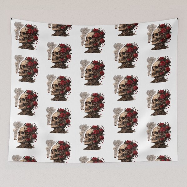 Item preview, Smoking Skull and Red Roses Gothic Artwork designed and sold by smartprintuk.