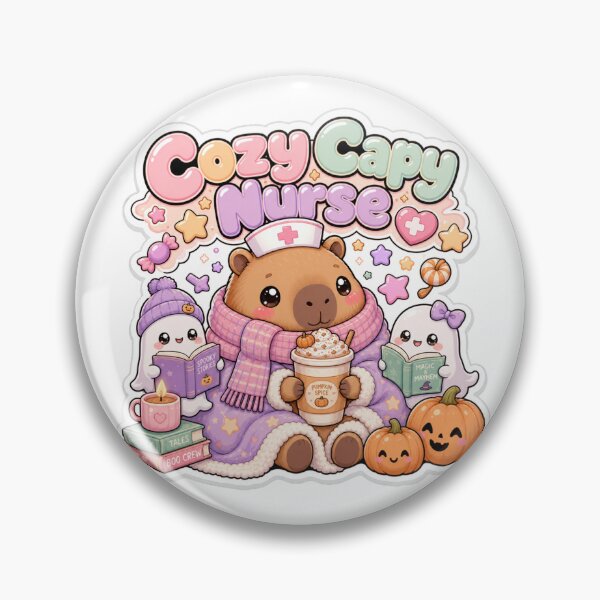 Item preview, Cozy Capy Nurse Cute Kawaii Capybara and Little Ghosts Halloween Pumpkin Spice designed and sold by TheHappyCatStudio.