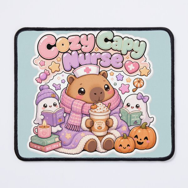 Item preview, Cozy Capy Nurse Cute Kawaii Capybara and Little Ghosts Halloween Pumpkin Spice designed and sold by TheHappyCatStudio.