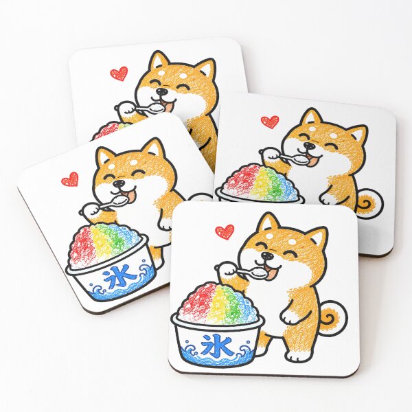 Item preview, Happy Shiba Inu Eating Rainbow Shaved Ice Japanese Kakigori Kawaii Summer Illustration designed and sold by Tiny Paw by jojojo Studio.