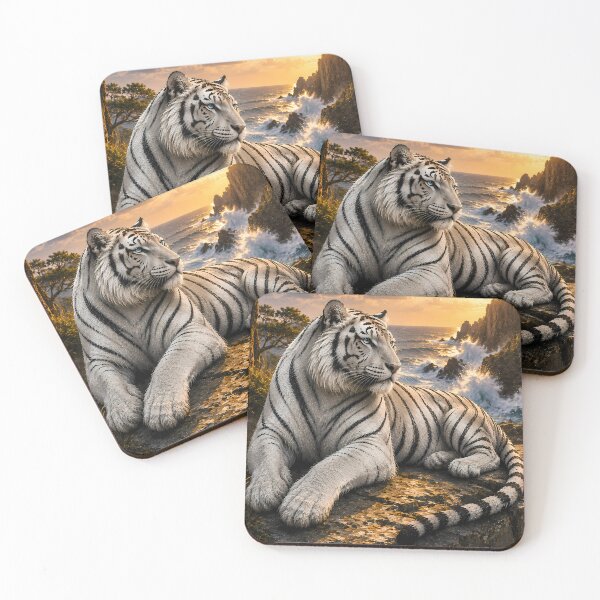 Item preview, Majestic White Tiger by the Ocean Lighthouse | Coastal Wildlife Art designed and sold by ManJiangHong.