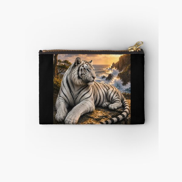 Item preview, Majestic White Tiger by the Ocean Lighthouse | Coastal Wildlife Art designed and sold by ManJiangHong.