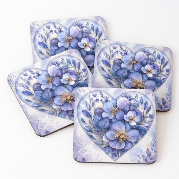 Item preview, Hearts 10 - Watercolor Blue Floral Heart Art designed and sold by NikaNavi.