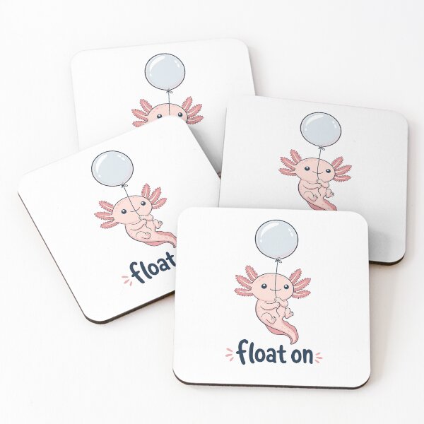 Item preview, Cute Cartoon Axolotl Floating with a Balloon and "Float On" Text on Transparent Background designed and sold by RGShirtWorks.