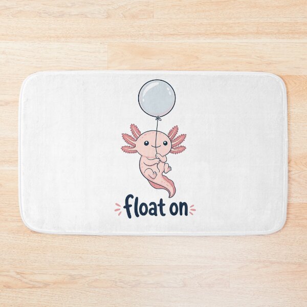 Item preview, Cute Cartoon Axolotl Floating with a Balloon and "Float On" Text on Transparent Background designed and sold by RGShirtWorks.