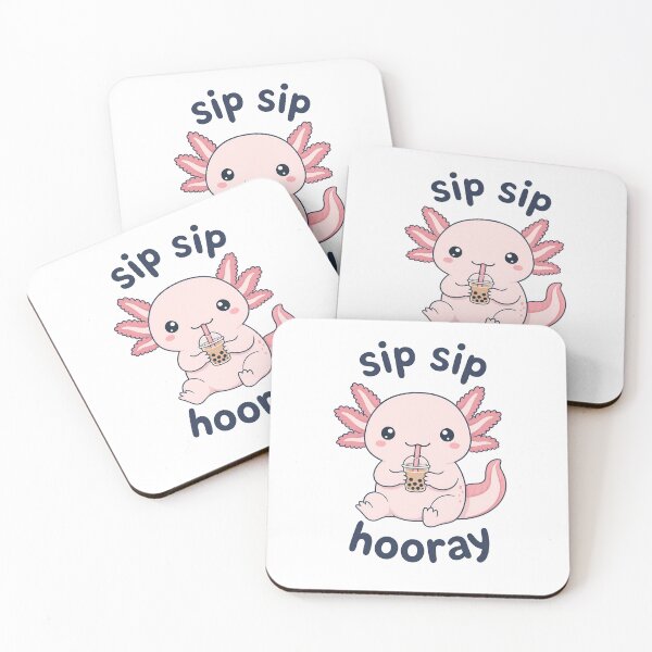 Item preview, Cute Axolotl Drinking Bubble Tea with Sip Sip Hooray Text - Isolated on Transparent Background designed and sold by RGShirtWorks.