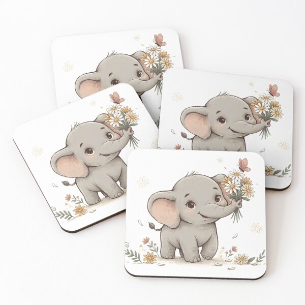 Item preview, A Cute Baby Elephant Holding a Bouquet of daisies: Soft Pastel Tone designed and sold by DigitfanStudio.