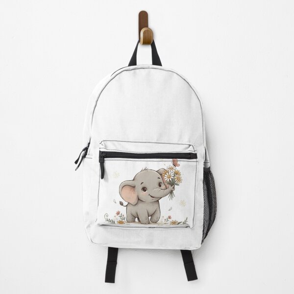 Item preview, A Cute Baby Elephant Holding a Bouquet of daisies: Soft Pastel Tone designed and sold by DigitfanStudio.