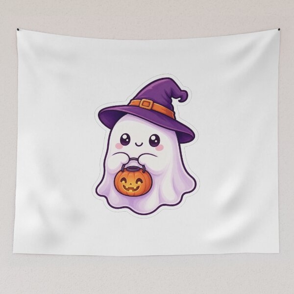 Item preview, Cute Ghost Holding A Pumpkin Lantern designed and sold by The-Art-of-D.