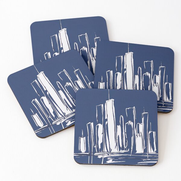 Item preview, City skyline - Blue Abstract Art designed and sold by shadow-bloom.
