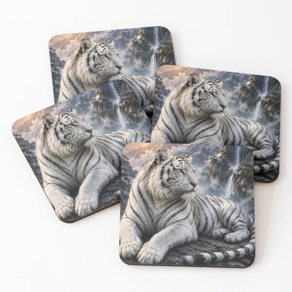 Item preview, Majestic White Tiger in Majestic Mountains | Alpine Wildlife Art designed and sold by ManJiangHong.