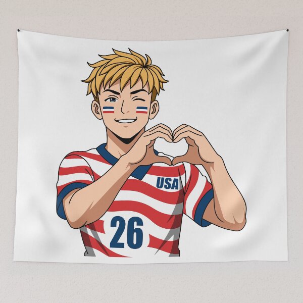 Item preview, USA Soccer Fan Heart Hands Anime Boy designed and sold by Anne97s.