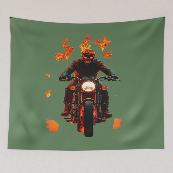 Item preview, The Avenger of the Asphalt? Skull and Crossbones Biker on Fire - Supernatural Biker and Hellfire designed and sold by RAYBIL.