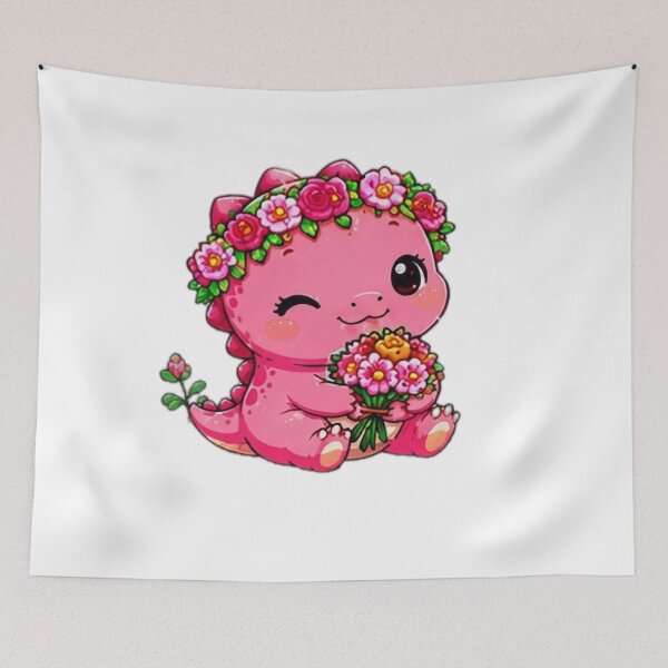 Item preview, Cute Pink Dinosaur with Flower Crown Sticker designed and sold by DailyDoodlesBySumbul.