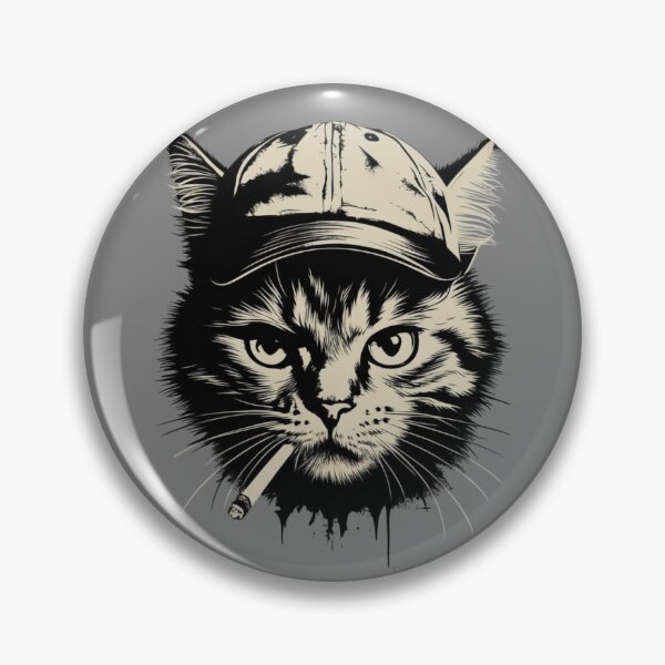 Item preview,  cat's face with a cynical expression, holding a lit cigarette in its mouth and wearing an old golf-style cap designed and sold by 123ks.