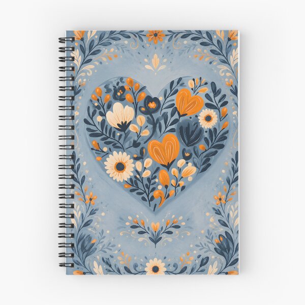 Item preview, Hearts 13 - Folk Art Blue and Orange Floral Heart designed and sold by NikaNavi.