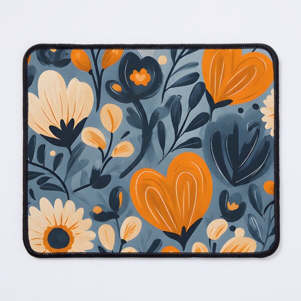 Item preview, Hearts 13 - Folk Art Blue and Orange Floral Heart designed and sold by NikaNavi.