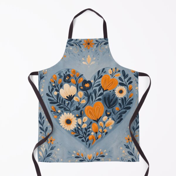 Item preview, Hearts 13 - Folk Art Blue and Orange Floral Heart designed and sold by NikaNavi.