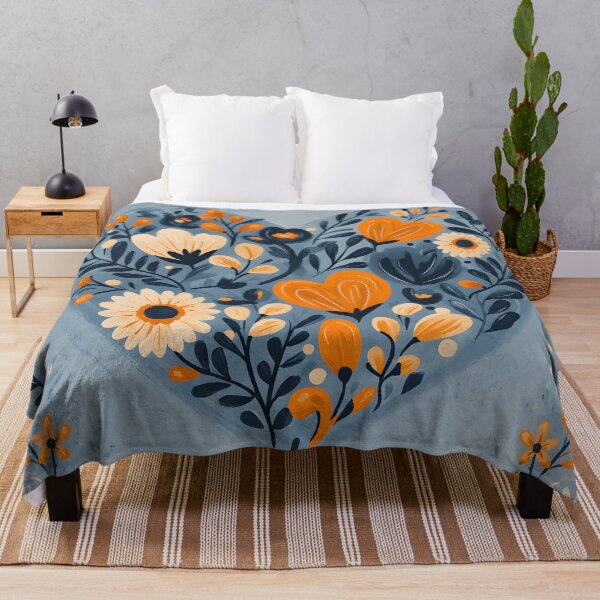 Item preview, Hearts 13 - Folk Art Blue and Orange Floral Heart designed and sold by NikaNavi.