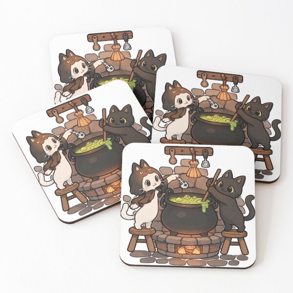 Item preview, cute witch cats brewing magic potion - cozy kawaii halloween cat designed and sold by Mypixieart.