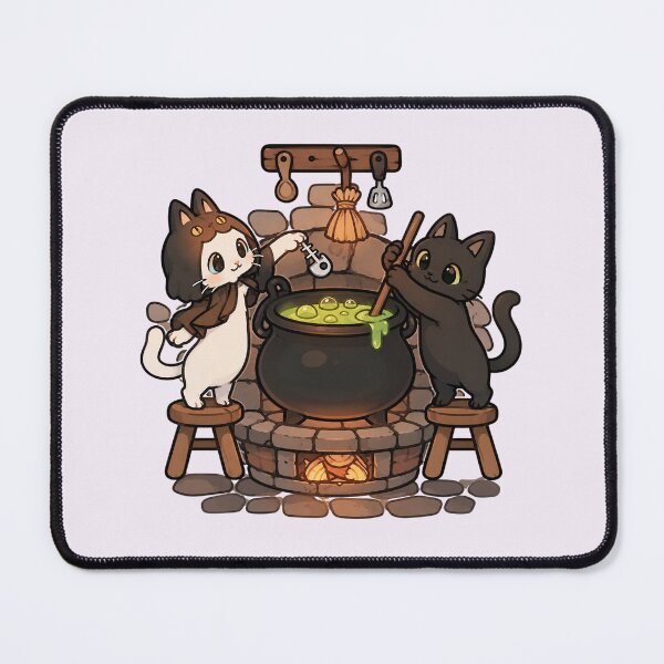 Item preview, cute witch cats brewing magic potion - cozy kawaii halloween cat designed and sold by Mypixieart.