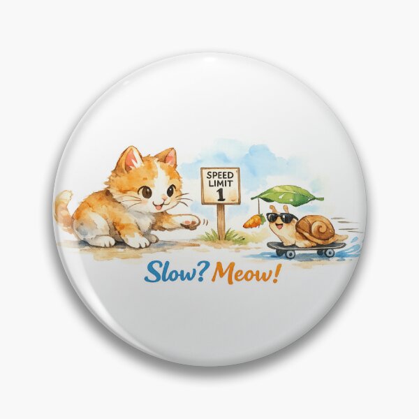Item preview, Watercolor Cat and Snail Art – Funny “Slow? Meow!” Animal Illustration designed and sold by EdgeSphere.