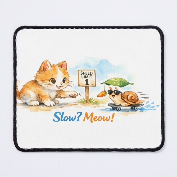 Item preview, Watercolor Cat and Snail Art – Funny “Slow? Meow!” Animal Illustration designed and sold by EdgeSphere.