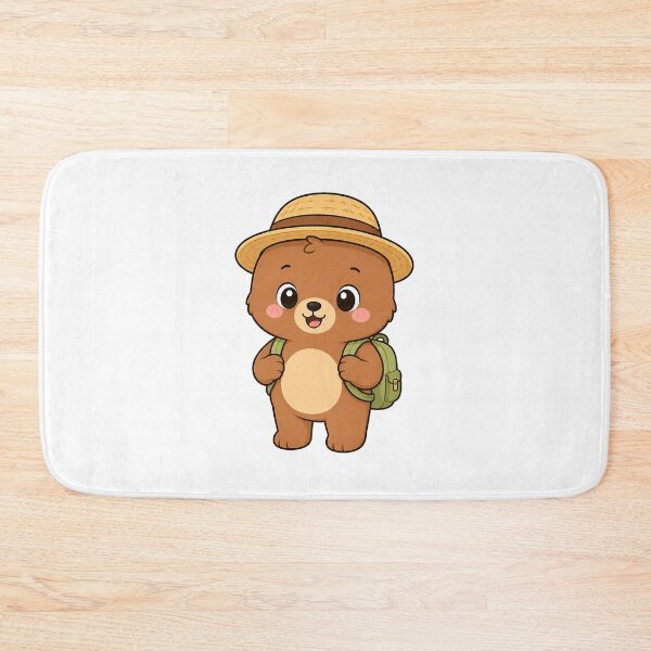 Item preview, Cute Bear with Backpack and Straw Hat Kawaii Travel Design designed and sold by Seculinator.