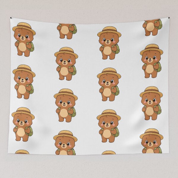 Item preview, Cute Bear with Backpack and Straw Hat Kawaii Travel Design designed and sold by Seculinator.