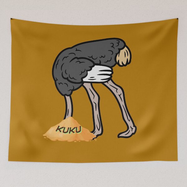 Item preview, Funny Ostrich Head in the Sand KUKU Avoiding Problems Meme Cartoon. designed and sold by LunaPrintCo.