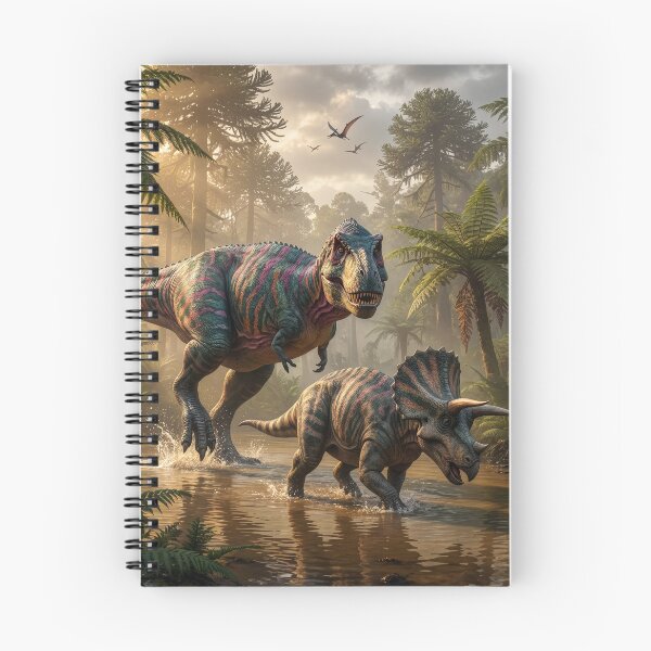 Item preview, Allosaurus Chases Triceratops Through Primordial Swamp designed and sold by Tridentulus.