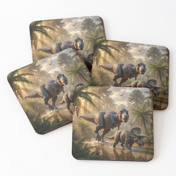 Item preview, Allosaurus Chases Triceratops Through Primordial Swamp designed and sold by Tridentulus.