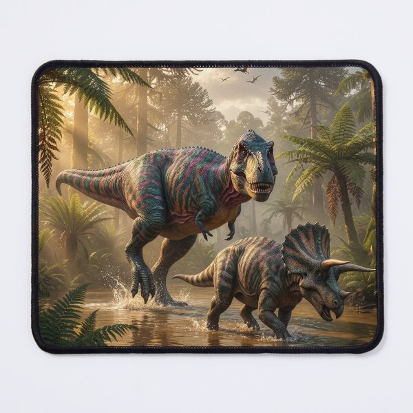 Item preview, Allosaurus Chases Triceratops Through Primordial Swamp designed and sold by Tridentulus.