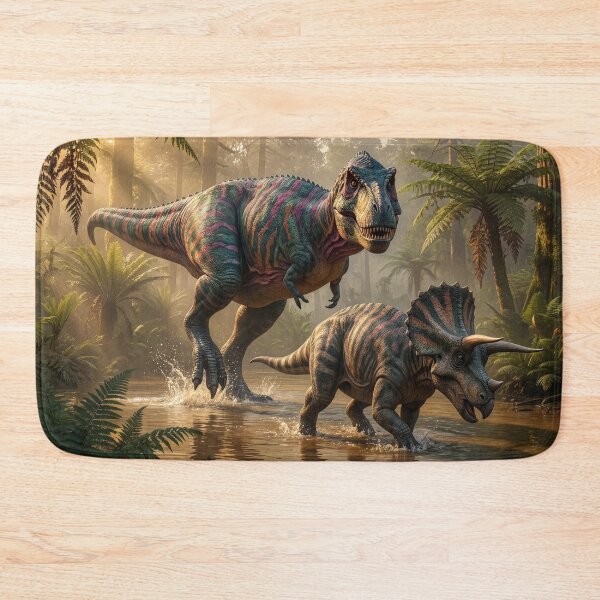 Item preview, Allosaurus Chases Triceratops Through Primordial Swamp designed and sold by Tridentulus.