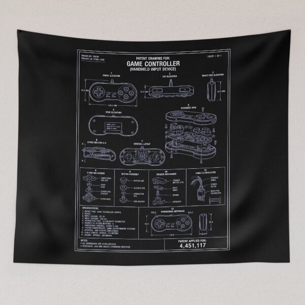 Item preview, Retro Game Controller Patent Drawing SNES Gamepad Blueprint Poster designed and sold by DarkOriginArts.