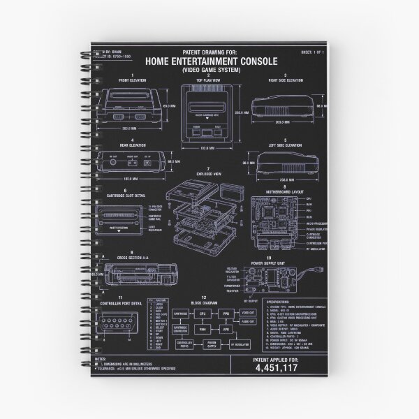 Item preview, Retro Home Entertainment Console Patent Drawing NES Blueprint Poster designed and sold by DarkOriginArts.
