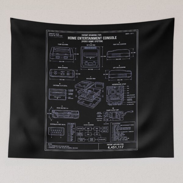 Item preview, Retro Home Entertainment Console Patent Drawing NES Blueprint Poster designed and sold by DarkOriginArts.
