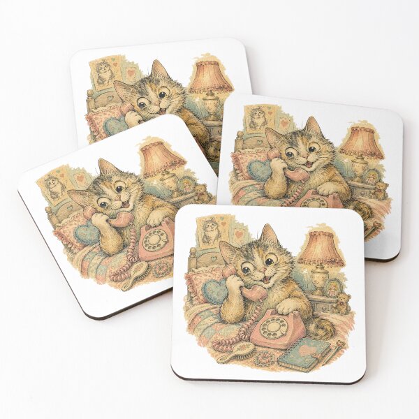 Item preview, Retro Phone Kitten 80s Vintage Bedroom Cat designed and sold by VHSmeow.