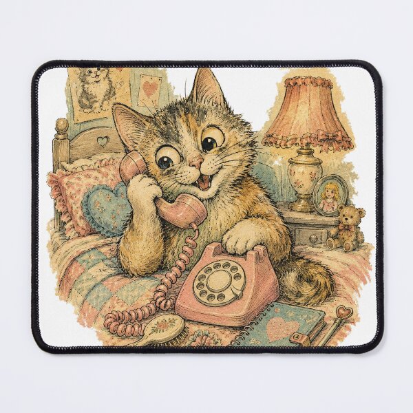 Item preview, Retro Phone Kitten 80s Vintage Bedroom Cat designed and sold by VHSmeow.