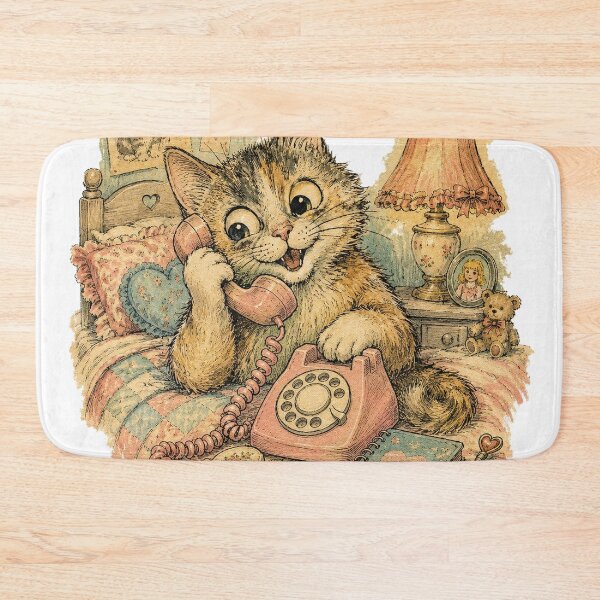 Item preview, Retro Phone Kitten 80s Vintage Bedroom Cat designed and sold by VHSmeow.