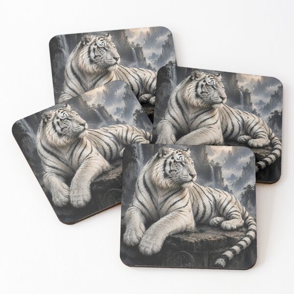 Item preview, Majestic White Tiger in Misty Valley | Scenic Mountain Wildlife Art designed and sold by ManJiangHong.