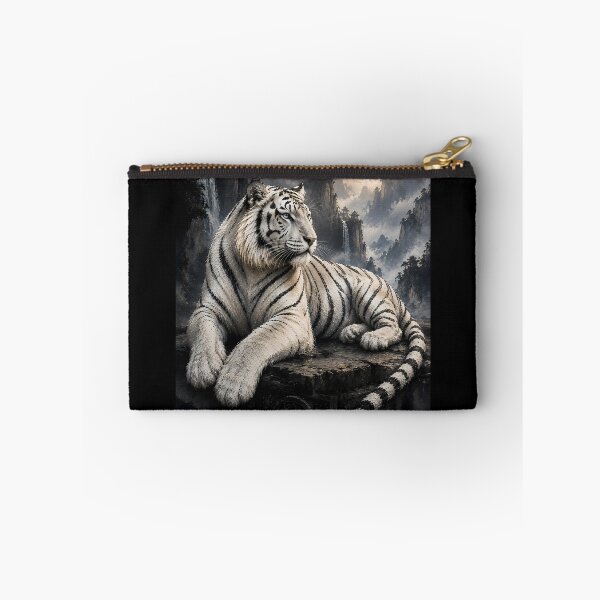 Item preview, Majestic White Tiger in Misty Valley | Scenic Mountain Wildlife Art designed and sold by ManJiangHong.