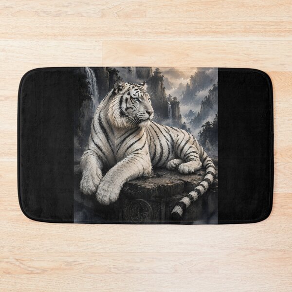 Item preview, Majestic White Tiger in Misty Valley | Scenic Mountain Wildlife Art designed and sold by ManJiangHong.