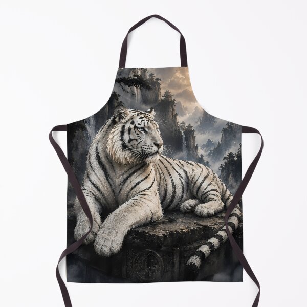 Item preview, Majestic White Tiger in Misty Valley | Scenic Mountain Wildlife Art designed and sold by ManJiangHong.