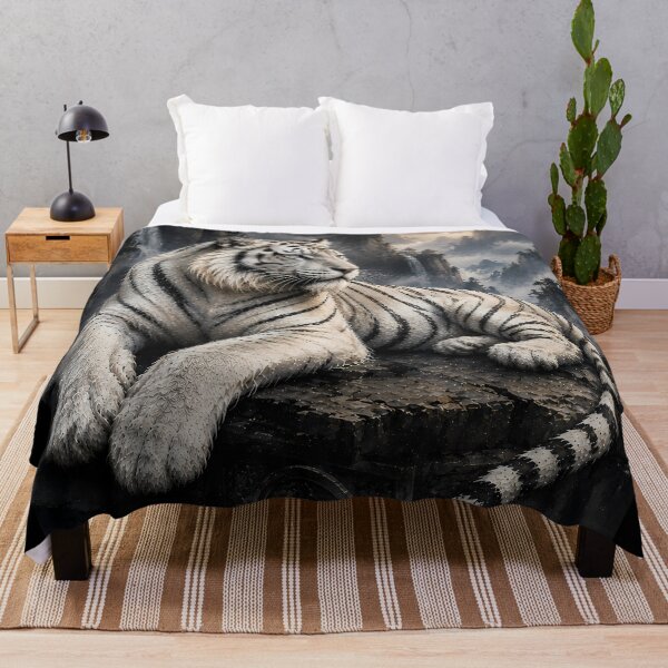 Item preview, Majestic White Tiger in Misty Valley | Scenic Mountain Wildlife Art designed and sold by ManJiangHong.